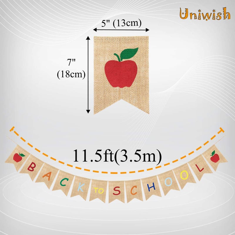 Uniwish Back to School Banner Burlap Apple Sign First Day of School Decorations Garland Classroom Blackboard Hanging D  cor - Image 3
